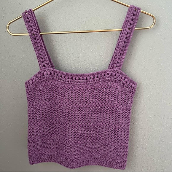 New Vince Womens Sweater XS Purple Cotton Crochet Knit Sleeveless Camisole Tank - Picture 3 of 9